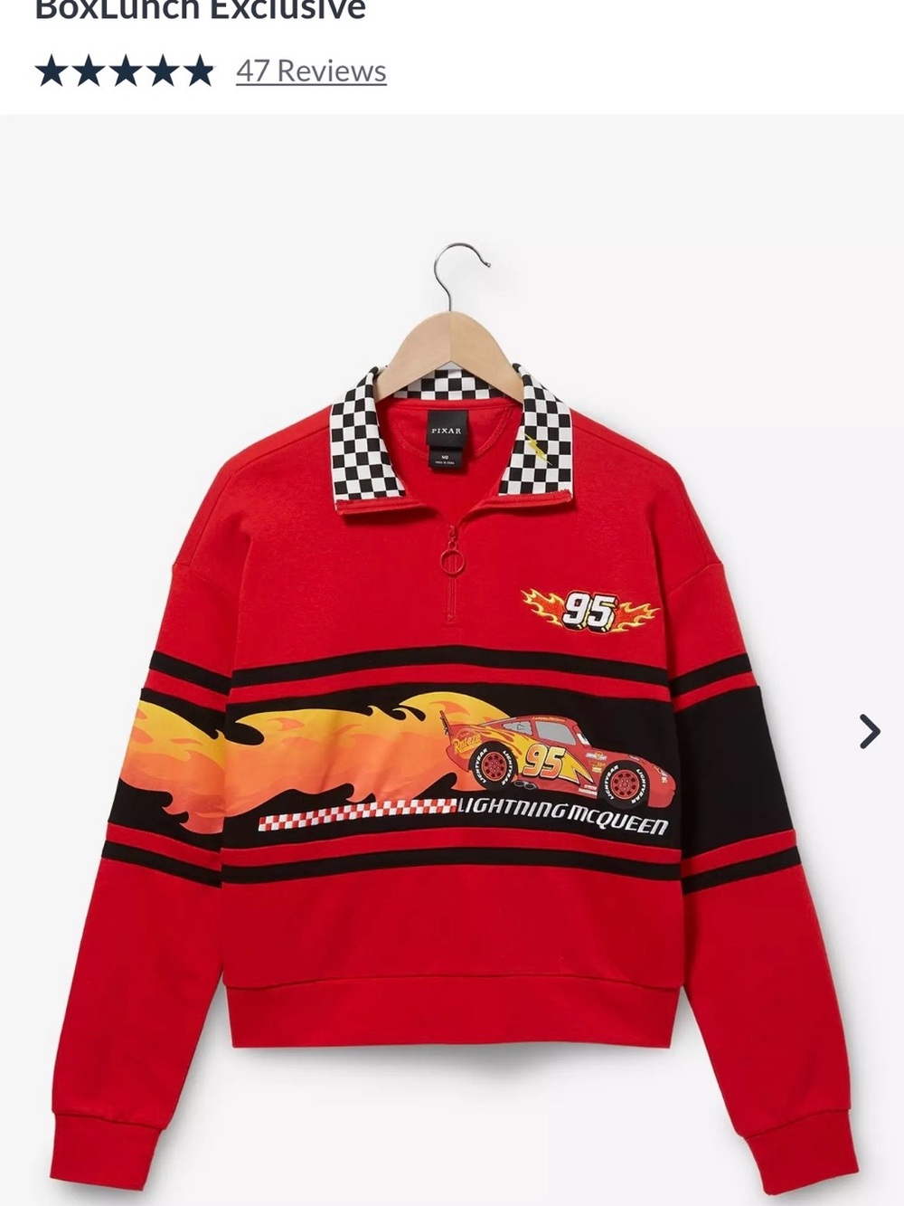 Disney Pixar Cars Lightning McQueen Flames Quarter-Zip Cropped Women's Crewneck